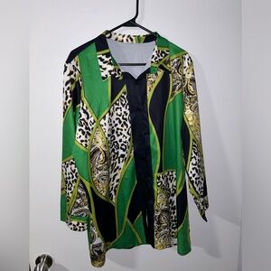 Green button up blouse, sz 2xl